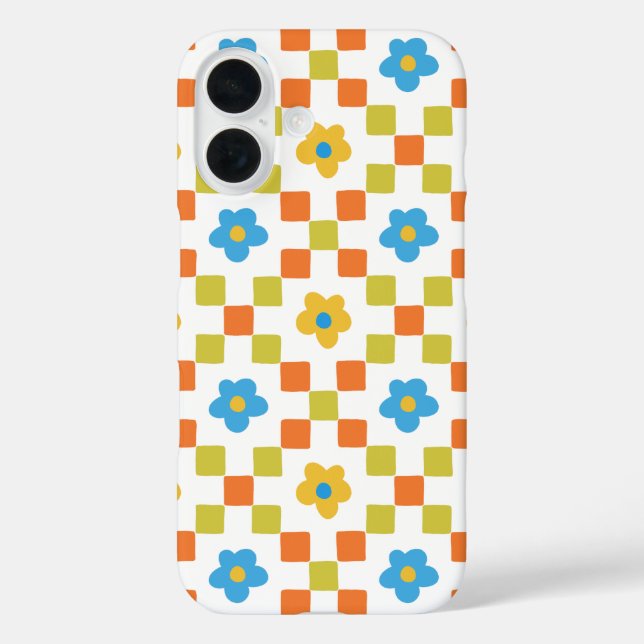 16 Funda para iPhone de Cuadro Floral Retro Pastel (Reverso )