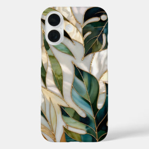 16 Funda para iPhone de Hoja Botánica Verde Dorado Vi