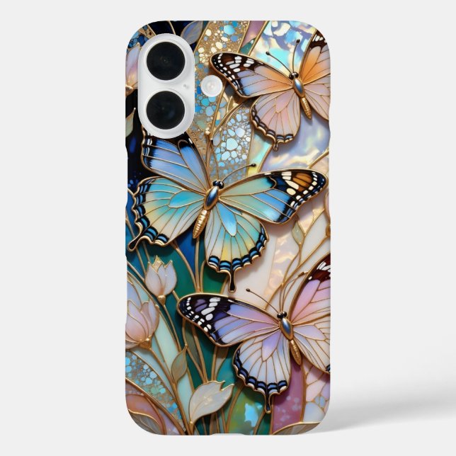 16 Funda para iPhone de Mariposa Floral de Vidrio Pin (Reverso )