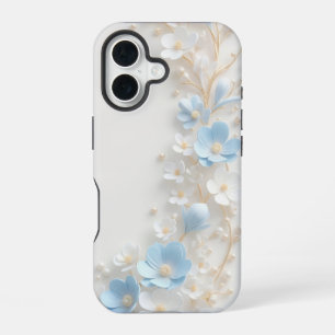16 Funda para iPhone de perla floral azul y blanco el
