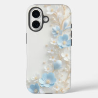 Funda para iPhone de perla floral azul y blanco el