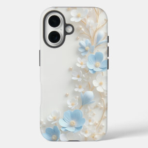 16 Funda para iPhone de perla floral azul y blanco el
