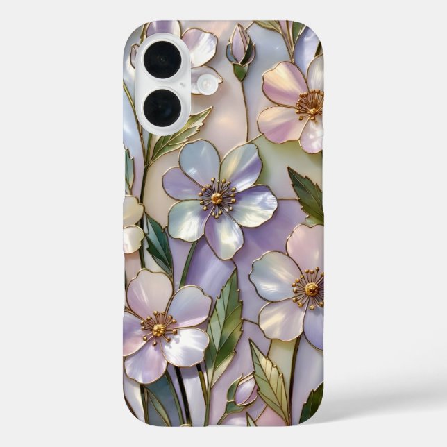 16 Funda para iPhone de vidrio tintado floral lavanda (Reverso )