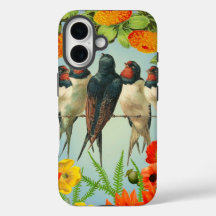 Funda para iPhone encantadoras golondrinas y flora