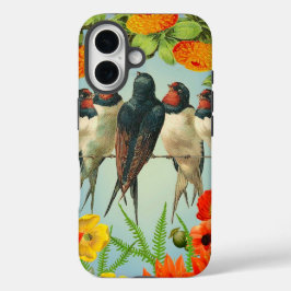 16 Funda para iPhone encantadoras golondrinas y flora