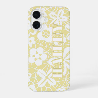 16 Funda para iPhone Floral de Encaje Amarillo Pastel