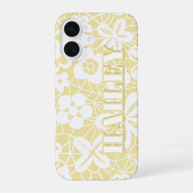 16 Funda para iPhone Floral de Encaje Amarillo Pastel (Reverso )