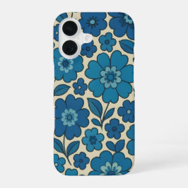16 Funda para iPhone floral retro azul delgada