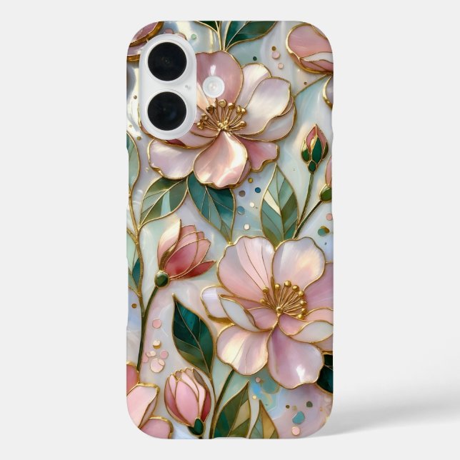 16 Funda para iPhone Floral Rosa Vidrio Emplomado Pas (Reverso )