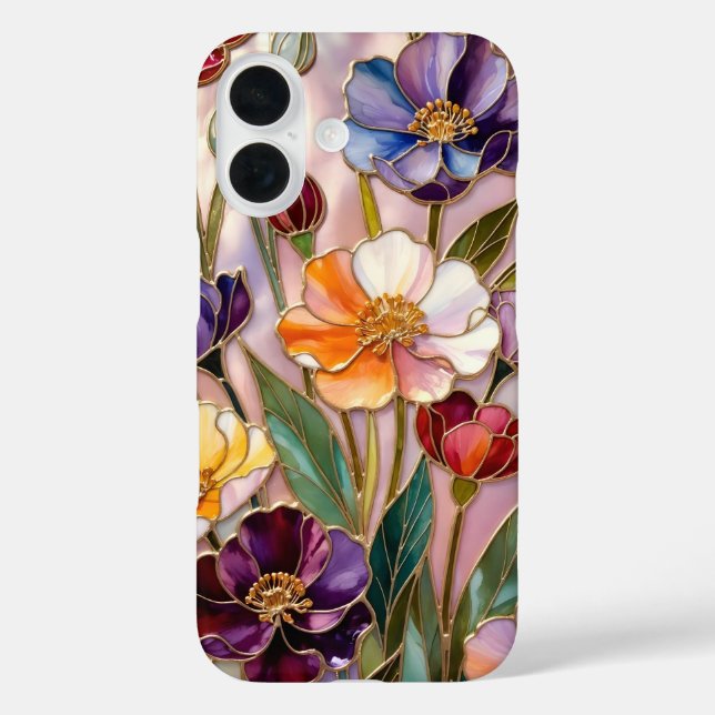 16 Funda para iPhone floral vidrio emplomado naranja  (Reverso )