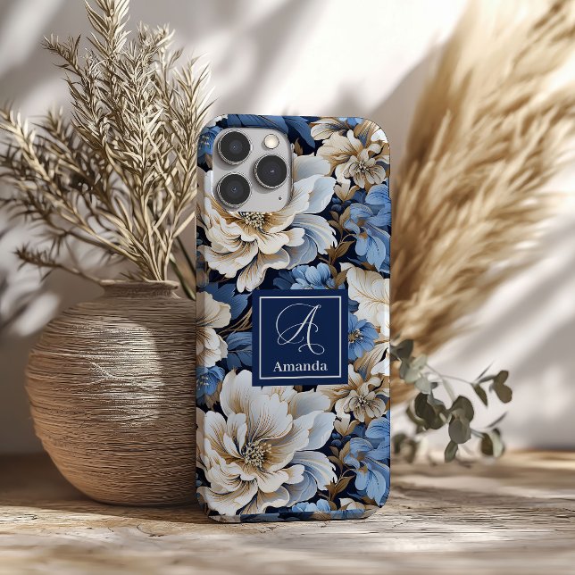 16 Funda para iPhone Flores Azules Modernas Floral El (Modern Blue Flowers iPhone Case Elegant Floral Cover)