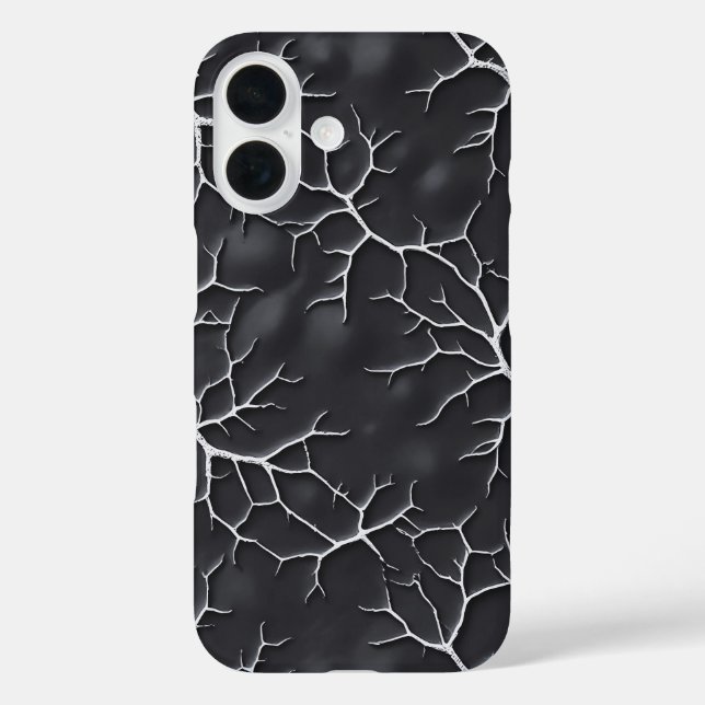 16 Funda para iPhone gris oscuro con textura de rama (Reverso )