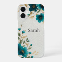 Funda para iPhone / iPad de flores azul teal oscur