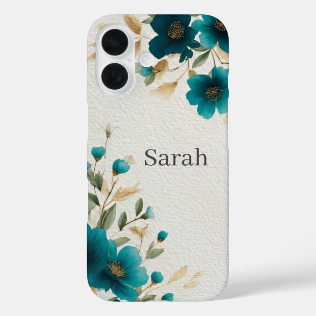 16 Funda para iPhone / iPad de flores azul teal oscur (Reverso )
