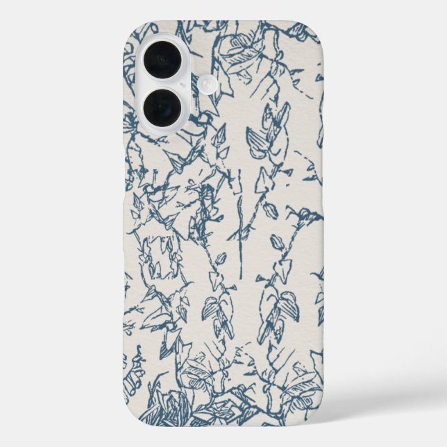 16 Funda para iPhone / iPad estética Flora Azul Dibuj (Reverso )