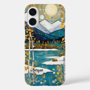 16 Funda para iPhone / iPad nombre montaña nevada azu