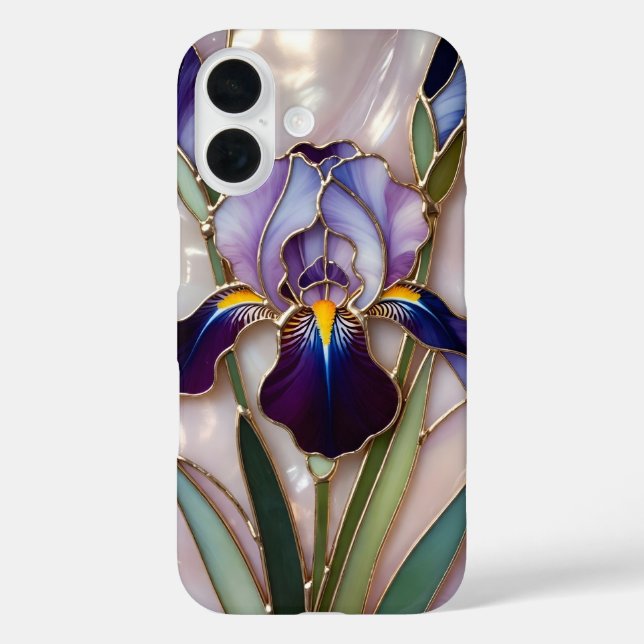 16 Funda para iPhone Iris Púrpura Vidrio Pintado Eleg (Reverso )