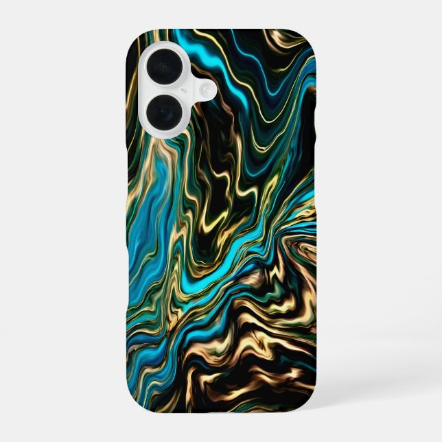 16 Funda para Iphone Liquid Swirls Negro Turquesa (Reverso )