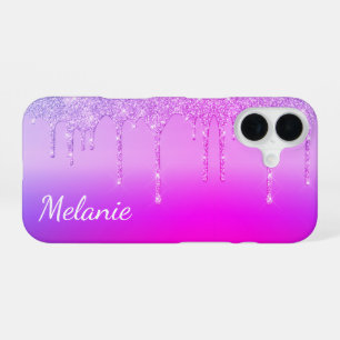 16 Funda para iPhone morada rosa neón con nombre pers
