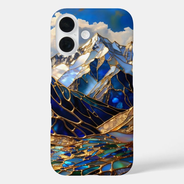 16 Funda para iPhone Mountain Azul Vidrio Teñido de O (Reverso )