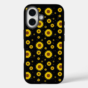 16 Funda para iPhone negra con patrón de girasoles en