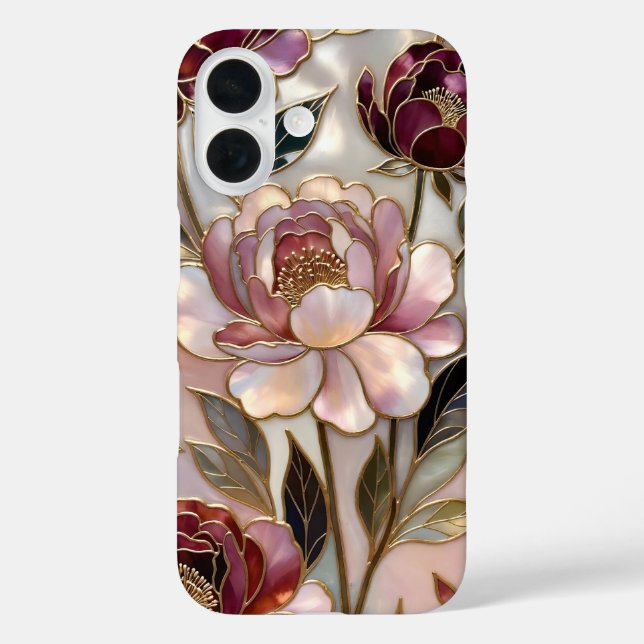 16 Funda para iPhone Peonía Vidrio Pintado Rosa Borgo (Reverso )