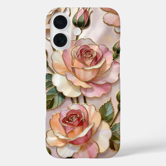 16 Funda para iPhone Rosa Rosa Diseño de Vidrio Pinta (Reverso )