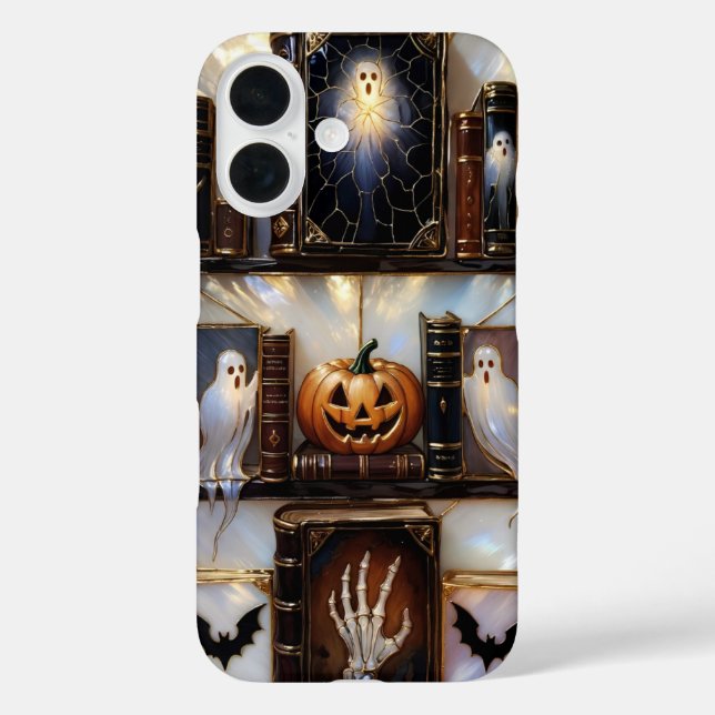 16 Funda para iPhone Spooky Cozy Estante de Libros de (Reverso )