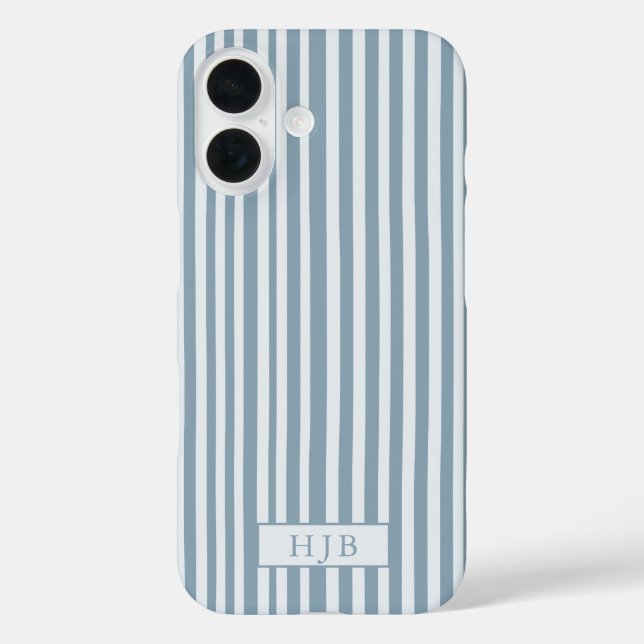 16 Funda Preppy Blue Stripe Monograma Bonito iPhone 1 (Reverso )