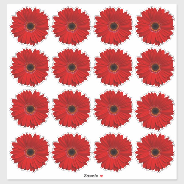 16 Pegatinas de flores de gerbera roja kiss-cut (Hoja)