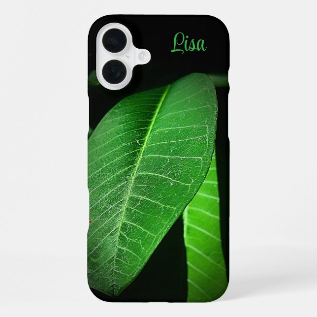 16 Plus Funda para iPhone Apple de hoja verde personalizad (Reverso )