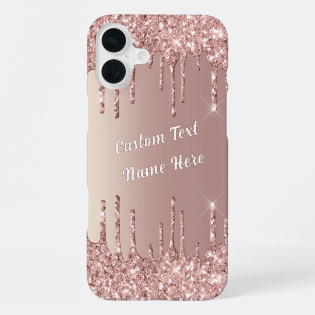 16 Plus Funda para iPhone con brillo en rosa oro con texto (Reverso )