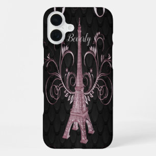 16 Plus Funda para iPhone con remolinos florales rosados d