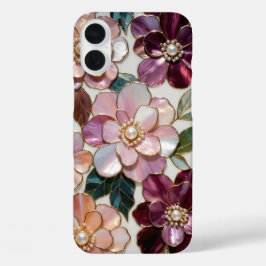 16 Plus Funda para iPhone de Flores de Lujo Vidrio Pintado