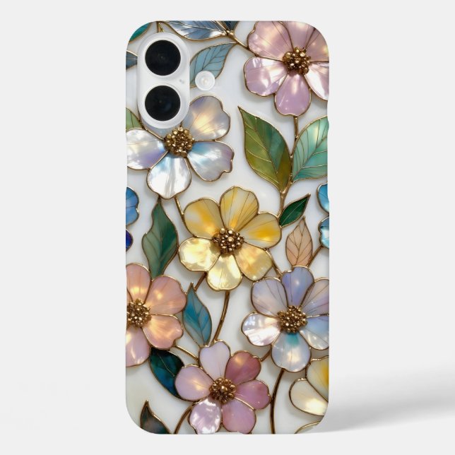 16 Plus Funda para iPhone de flores elegantes en dorado pa (Reverso )