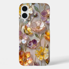 16 Plus Funda para iPhone de Vidrio Pintado Floral Amarill