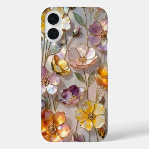 16 Plus Funda para iPhone de Vidrio Pintado Floral Amarill