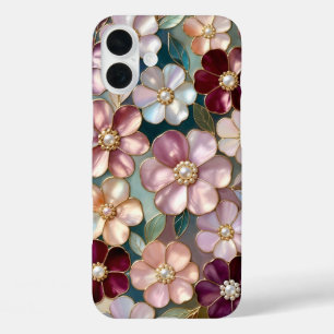 16 Plus Funda para iPhone de vidrio pintado floral Burgund