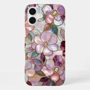 16 Plus Funda para iPhone de vidrio tintado floral rosa pe