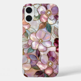 16 Plus Funda para iPhone de vidrio tintado floral rosa pe