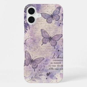 16 Plus Funda para iPhone Estética Mariposa Morada Frances