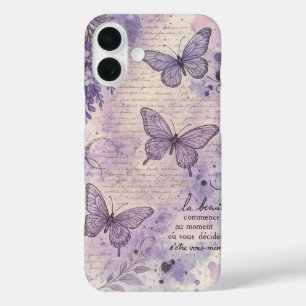 16 Plus Funda para iPhone Estética Mariposa Morada Frances