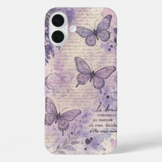 16 Plus Funda para iPhone Estética Mariposa Morada Frances