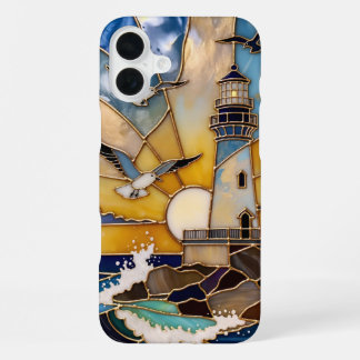 16 Plus Funda para iPhone Faro de Playa Puesta de sol Olas