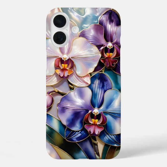 16 Plus Funda para iPhone Flor de Orquídea Azul Rosa Elega (Reverso )