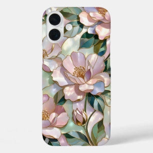 16 Plus Funda para iPhone Floral de Vidrio Pintado Flor de