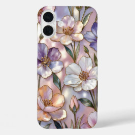 16 Plus Funda para iPhone Floral Rosa Vidrio Emplomado Ele