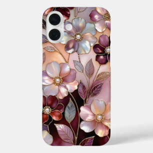 16 Plus Funda para iPhone Floral Vidrio Emplomado Rosa Bor