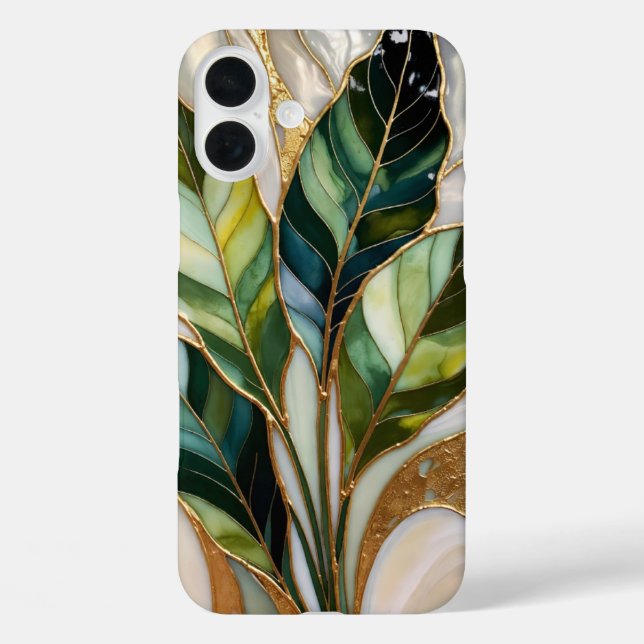 16 Plus Funda para iPhone Hojas Botánicas Elegantes Beige  (Reverso )
