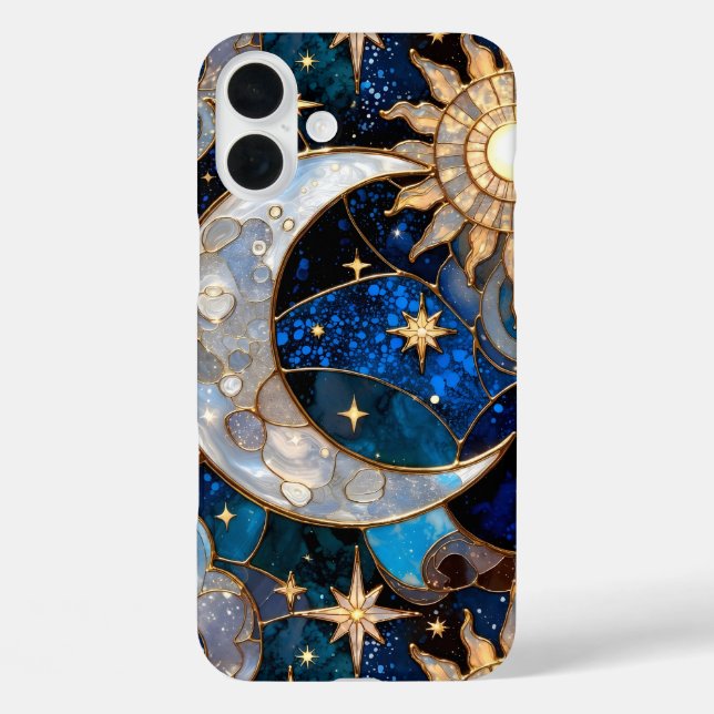16 Plus Funda para iPhone Luna Celestial Sol Vidrio Grabad (Reverso )